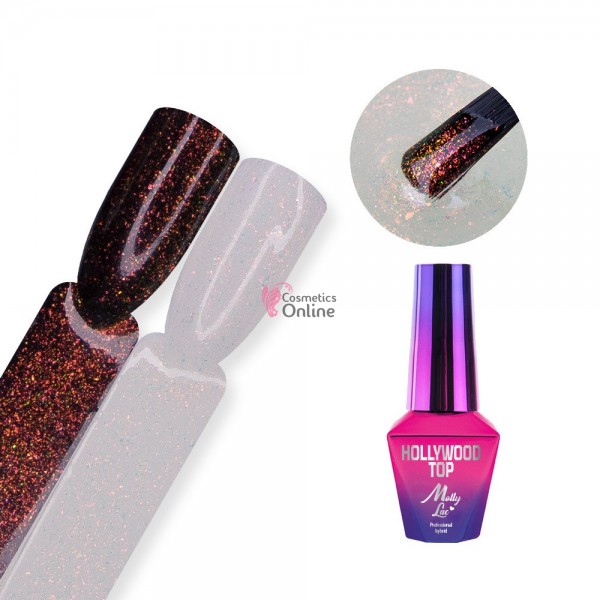 Top Coat Hollywood MollyLac cu particule pentru lacuri hibride UV/LED de 10g NO WIPE - 56318 Ready